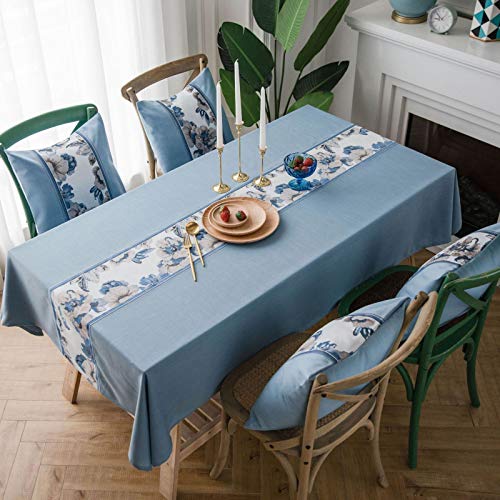 JIALIANG Tischdecke, Tischtuch aus Polyester mit Lotuseffekt Wasserabweisend Abwaschbar Tisch Decke, Tischwäsche Größe & Farbe wählbar,Blau-A,135x180cm von JIALIANG
