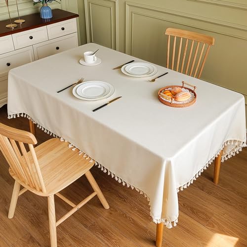 JIALIANG Tischdecke Weiß 140x220cm tischdecke leinen Tischdecke aus Leinen - Stofftischdecke für Küchentisch, Esstisch - Fleckschutz Tischtuch - Leinentischdecke von JIALIANG