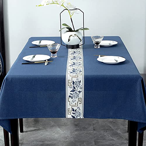 JIALIANG Tischdecken Rechteckige Tischdecken Leinendecken Leinentischdecken waschbar,Tischdecken mit Fransen Kanten wasserdichte Tischdecken,Blau und weiß,140x200cm von JIALIANG