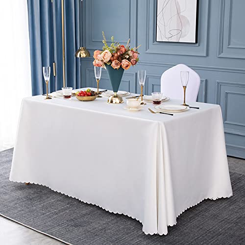 JIALIANG Tischtuch, Table Cloth Weiß 160x240cm Tischdecke, Leinenoptik, Stoff mit Lotusblatteffekt, Nicht eiserne Tischdecke gegen Verschmutzung von JIALIANG
