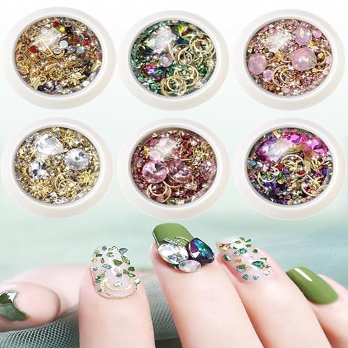 JIAMIAN 6 Boxes Nagel Kunst Strass, Strass Nagel Kunst Edelsteine Nagelschmuck, Glitzer Pailletten Strasssteine für DIY Handwerk Edelsteine Schmuck JIAMIAN 6 Boxes Nagel Kunst Strass, Strass Nagel Kunst Edelsteine Nagelschmuck, Glitzer Pailletten Strasssteine für DIY Handwerk Edelsteine Schmuck von JIAMIAN