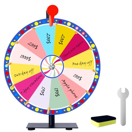 JIANFA 30,5 cm großes Preisrad, strapazierfähig, bunt, drehbar, 12 Steckplätze Tisch-Roulette-Rad mit Radiergummi für Messen, Karnevalsspiele, Spinnspiele, Party, Pub von JIANFA