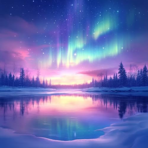 Diamond Painting Aurora Diamant Painting Bilder Erwachsene Landschaft Crystal Art Set, DIY 5D Runder Vollbohrer Diamanten Malerei Stickerei Kreuzstich Kunst für Deko Wohnzimmer Geschenke 80x80 cm K-9 von JIANFREY