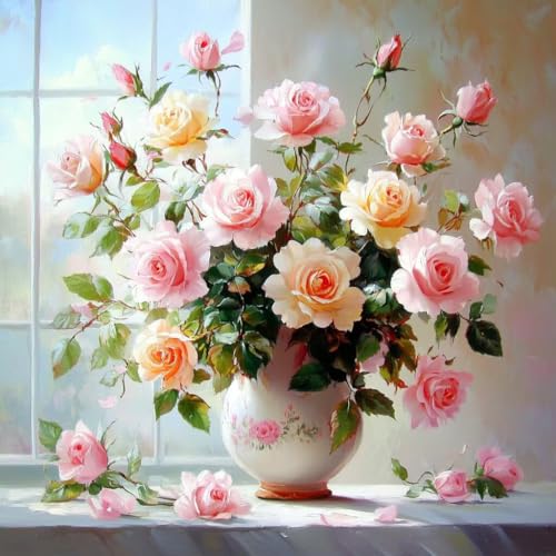 Diamond Painting Blume Diamant Painting Bilder Erwachsene Blumen Crystal Art Set, DIY 5D Runder Vollbohrer Diamanten Malerei Stickerei Kreuzstich Kunst Handwerk, Deko Wohnzimmer Geschenke 35x35 cm S-7 von JIANFREY