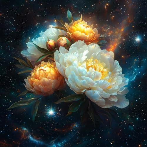 Diamond Painting Blume Diamant Painting Bilder Erwachsene Pfingstrose Crystal Art Set, DIY 5D Runder Vollbohrer Diamanten Malerei Stickerei Kreuzstich Kunst für Deko Wohnzimmer Geschenke 80x80 cm Y-7 von JIANFREY