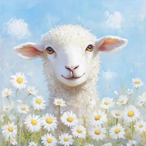 Diamond Painting Blume Diamant Painting Bilder Erwachsene Schaf Crystal Art Set, DIY 5D Runder Vollbohrer Diamanten Malerei Stickerei Kreuzstich Kunst Handwerk, Deko Wohnzimmer Geschenke 45x45 cm P-3 von JIANFREY