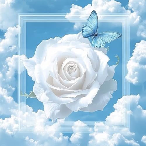 Diamond Painting Blume Diamant Painting Bilder Erwachsene Schmetterling Crystal Art Set, DIY 5D Runder Vollbohrer Diamanten Malerei Stickerei Kreuzstich für Deko Wohnzimmer Geschenke 60x60 cm T-6 von JIANFREY