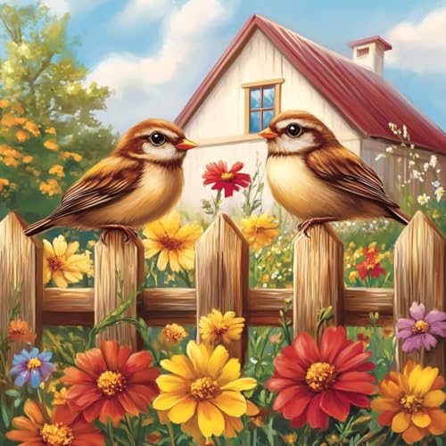 Diamond Painting Blume Diamant Painting Bilder Erwachsene Vogel Crystal Art Set, DIY 5D Runder Vollbohrer Diamanten Malerei Stickerei Kreuzstich Kunst Handwerk, Deko Wohnzimmer Geschenke 90x90 cm A-2 von JIANFREY