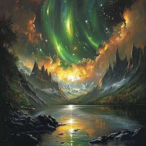 Diamond Painting Erwachsene Aurora, Diamant Painting Bilder Landschaft, 5D Diamond Art Eckige Steine, DIY Strass Stickerei Kreuzstich Bastelset für Zimmer Wanddeko, Geschenke für Frauen 45x45 cm U-7 von JIANFREY