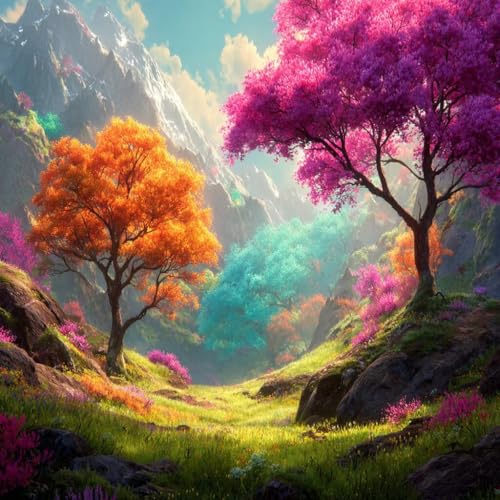 Diamond Painting Erwachsene Baum, Diamant Painting Bilder Landschaft, 5D Diamond Art Eckige Steine, DIY Strass Stickerei Kreuzstich Bastelset für Zimmer Wanddeko, Geschenke für Frauen 80x80 cm Q-8 von JIANFREY