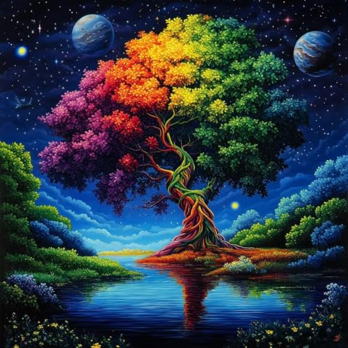 Diamond Painting Erwachsene Baum, Diamant Painting Bilder Landschaft, 5D Diamond Art Eckige Steine, DIY Strass Stickerei Kreuzstich Bastelset für Zimmer Wanddeko, Geschenke für Frauen 90x90 cm E-9 von JIANFREY