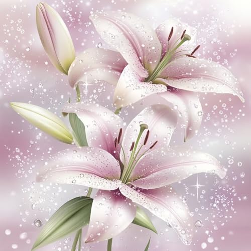 Diamond Painting Erwachsene Blume, Diamant Painting Bilder Lilie, 5D Diamond Art Eckige Steine, DIY Strass Stickerei Kreuzstich Kunst Bastelset für Zimmer Wanddeko, Geschenke für Frauen 90x90 cm A-4 von JIANFREY