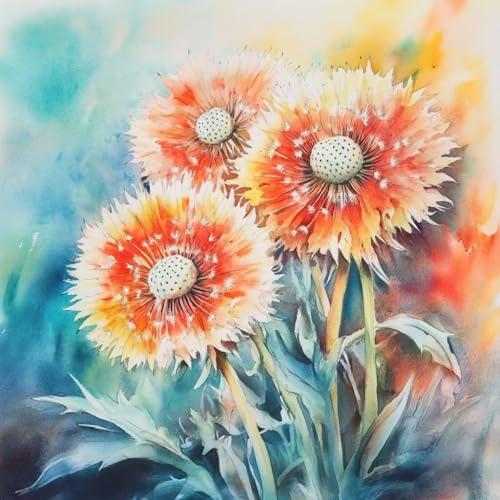 Diamond Painting Erwachsene Blume, Diamant Painting Bilder Löwenzahn, 5D Diamond Art Eckige Steine, DIY Strass Stickerei Kreuzstich Bastelset für Zimmer Wanddeko, Geschenke für Frauen 90x90 cm L-2 von JIANFREY