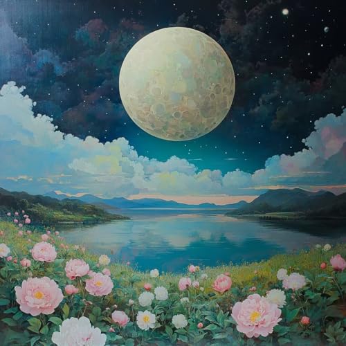 Diamond Painting Erwachsene Blume, Diamant Painting Bilder Mond, 5D Diamond Art Eckige Steine, DIY Strass Stickerei Kreuzstich Kunst Bastelset für Zimmer Wanddeko, Geschenke für Frauen 70x70 cm X-4 von JIANFREY