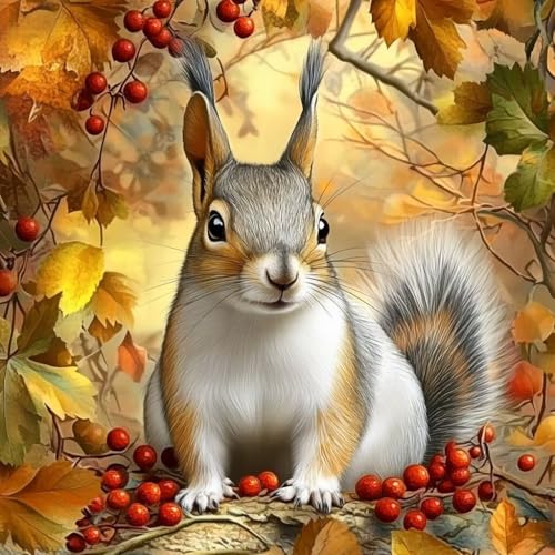 Diamond Painting Erwachsene Eichhörnchen, Diamant Painting Bilder Tier, 5D Diamond Art Eckige Steine, DIY Strass Stickerei Kreuzstich Bastelset für Zimmer Wanddeko, Geschenke für Frauen 70x70 cm O-5 von JIANFREY