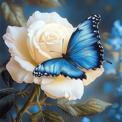Diamond Painting Erwachsene Schmetterling, Diamant Painting Bilder Blume, 5D Diamond Art Eckige Steine, DIY Strass Stickerei Kreuzstich Kunst für Zimmer Wanddeko, Geschenke für Frauen 60x60 cm F-3 von JIANFREY