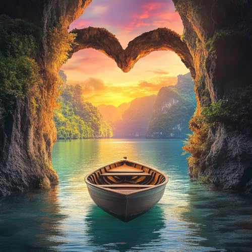Diamond Painting Erwachsene Sonnenuntergang, Diamant Painting Bilder Meer, 5D Diamond Art Eckige Steine, DIY Strass Stickerei Kreuzstich Kunst für Zimmer Wanddeko, Geschenke für Frauen 80x80 cm O-8 von JIANFREY