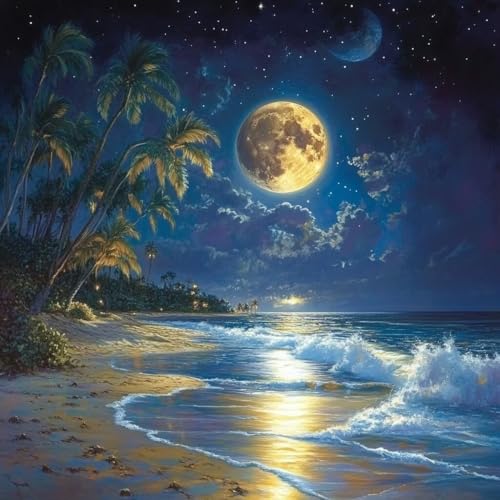 Diamond Painting Erwachsene Strand, Diamant Painting Bilder Mond, 5D Diamond Art Eckige Steine, DIY Strass Stickerei Kreuzstich Kunst Bastelset für Zimmer Wanddeko, Geschenke für Frauen 80x80 cm U-7 Diamond Painting Erwachsene Strand, Diamant Painting Bilder Mond, 5D Diamond Art Eckige Steine, DIY Strass Stickerei Kreuzstich Kunst Bastelset für Zimmer Wanddeko, Geschenke für Frauen 80x80 cm U-7 von JIANFREY