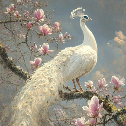 Diamond Painting Erwachsene Tier, Diamant Painting Bilder Pfau, 5D Diamond Art Eckige Steine, DIY Strass Stickerei Kreuzstich Kunst Bastelset für Zimmer Wanddeko, Geschenke für Frauen 35x35 cm Z-4 von JIANFREY