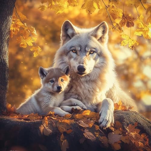 Diamond Painting Erwachsene Wolf, Diamant Painting Bilder Tier, 5D Diamond Art Eckige Steine, DIY Strass Stickerei Kreuzstich Kunst Bastelset für Zimmer Wanddeko, Geschenke für Frauen 60x60 cm P-3 von JIANFREY