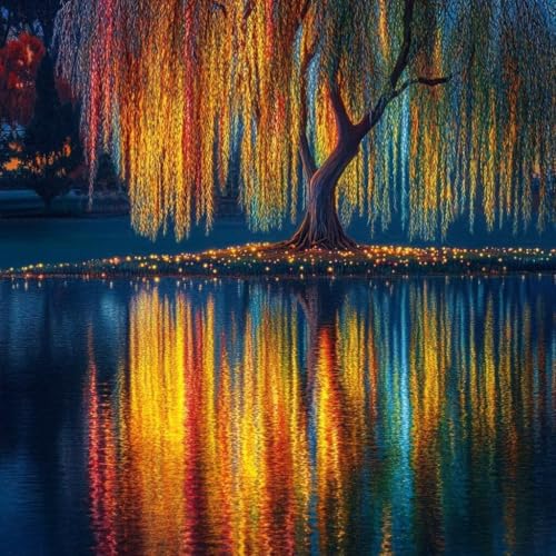 Diamond Painting Farbe Diamant Painting Bilder Erwachsene Baum Crystal Art Set, DIY 5D Runder Vollbohrer Diamanten Malerei Stickerei Kreuzstich Kunst Handwerk, Deko Wohnzimmer Geschenke 90x90 cm A-9 von JIANFREY