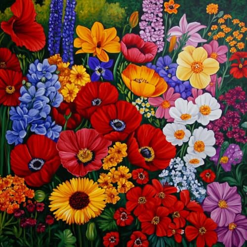 Diamond Painting Farbe Diamant Painting Bilder Erwachsene Blume Crystal Art Set, DIY 5D Runder Vollbohrer Diamanten Malerei Stickerei Kreuzstich Kunst Handwerk, Deko Wohnzimmer Geschenke 80x80 cm D-7 von JIANFREY