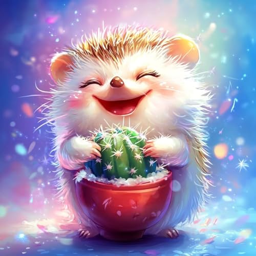 Diamond Painting Igel Diamant Painting Bilder Erwachsene Tier Crystal Art Set, DIY 5D Runder Vollbohrer Diamanten Malerei Stickerei Kreuzstich Kunst Handwerk, Deko Wohnzimmer Geschenke 35x35 cm B-5 von JIANFREY