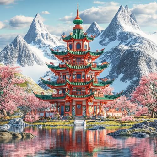 Diamond Painting Japan Diamant Painting Bilder Erwachsene Landschaft Crystal Art Set, DIY 5D Runder Vollbohrer Diamanten Malerei Stickerei Kreuzstich Kunst für Deko Wohnzimmer Geschenke 70x70 cm J-1 von JIANFREY