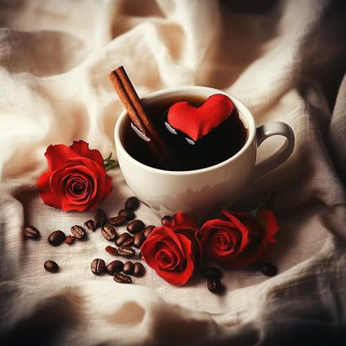 Diamond Painting Kaffee Diamant Painting Bilder Erwachsene Rose Crystal Art Set, DIY 5D Runder Vollbohrer Diamanten Malerei Stickerei Kreuzstich Kunst Handwerk, Deko Wohnzimmer Geschenke 80x80 cm N-3 von JIANFREY