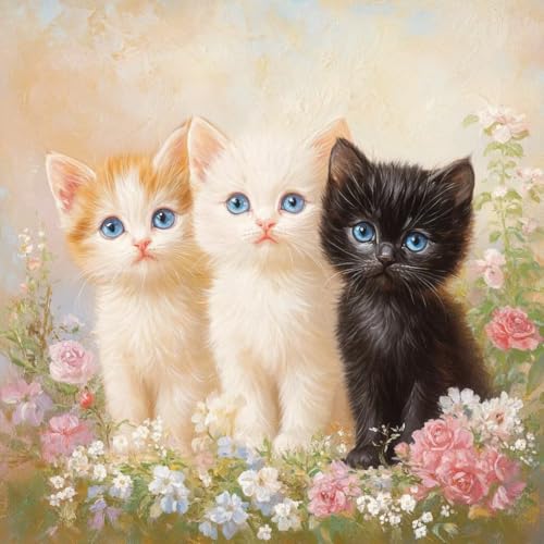 Diamond Painting Katze Diamant Painting Bilder Erwachsene Blume Crystal Art Set, DIY 5D Runder Vollbohrer Diamanten Malerei Stickerei Kreuzstich Kunst Handwerk, Deko Wohnzimmer Geschenke 90x90 cm A-5 von JIANFREY