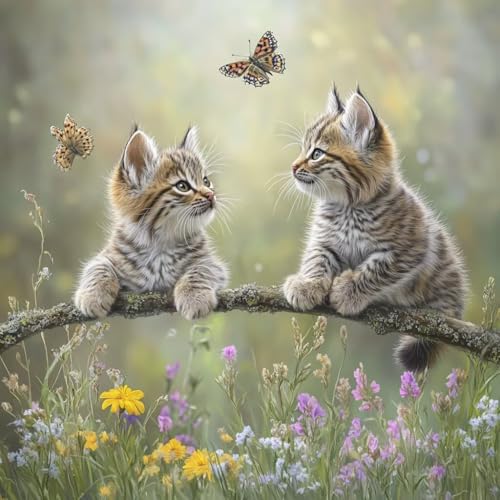 Diamond Painting Katze Diamant Painting Bilder Erwachsene Tier Crystal Art Set, DIY 5D Runder Vollbohrer Diamanten Malerei Stickerei Kreuzstich Kunst Handwerk, Deko Wohnzimmer Geschenke 80x80 cm S-8 von JIANFREY