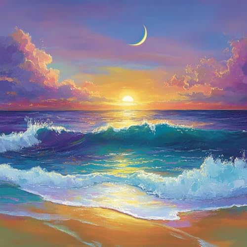 Diamond Painting Mond Diamant Painting Bilder Erwachsene Meer Crystal Art Set, DIY 5D Runder Vollbohrer Diamanten Malerei Stickerei Kreuzstich Kunst Handwerk, Deko Wohnzimmer Geschenke 35x35 cm C-5 Diamond Painting Mond Diamant Painting Bilder Erwachsene Meer Crystal Art Set, DIY 5D Runder Vollbohrer Diamanten Malerei Stickerei Kreuzstich Kunst Handwerk, Deko Wohnzimmer Geschenke 35x35 cm C-5 von JIANFREY