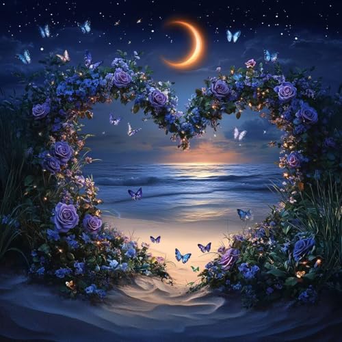Diamond Painting Mond Diamant Painting Bilder Erwachsene Strand Crystal Art Set, DIY 5D Runder Vollbohrer Diamanten Malerei Stickerei Kreuzstich Kunst Handwerk, Deko Wohnzimmer Geschenke 60x60 cm D-4 von JIANFREY