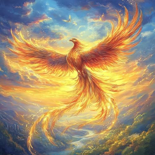 Diamond Painting Phönix Diamant Painting Bilder Erwachsene Tier Crystal Art Set, DIY 5D Runder Vollbohrer Diamanten Malerei Stickerei Kreuzstich Kunst Handwerk, Deko Wohnzimmer Geschenke 90x90 cm H-7 von JIANFREY