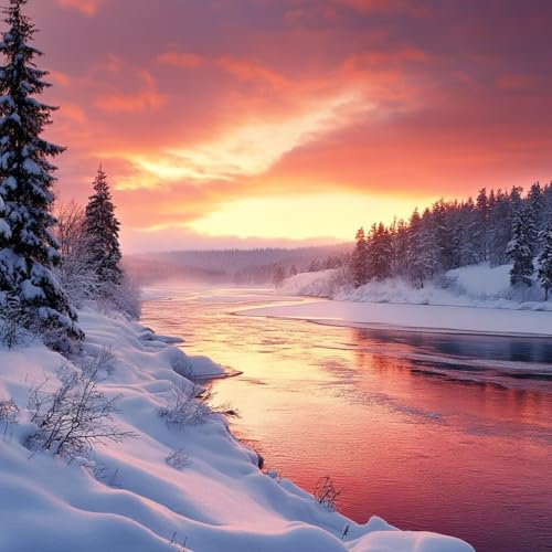 Diamond Painting Sonnenuntergang Diamant Painting Bilder Erwachsene Schneeszene Crystal Art Set, DIY 5D Runder Vollbohrer Diamanten Malerei Stickerei Kreuzstich Kunst für Deko Wohnzimmer 90x90 cm I-1 von JIANFREY