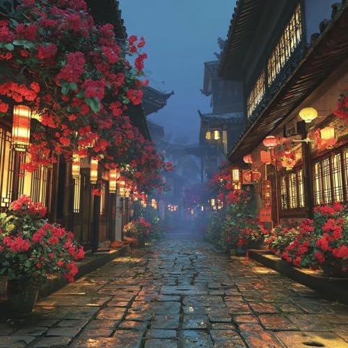 Diamond Painting Straße Diamant Painting Bilder Erwachsene Landschaft Crystal Art Set, DIY 5D Runder Vollbohrer Diamanten Malerei Stickerei Kreuzstich Kunst für Deko Wohnzimmer Geschenke 80x80 cm A-2 von JIANFREY