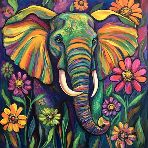 Diamond Painting Tier Diamant Painting Bilder Erwachsene Elefant Crystal Art Set, DIY 5D Runder Vollbohrer Diamanten Malerei Stickerei Kreuzstich Kunst Handwerk, Deko Wohnzimmer Geschenke 70x70 cm X-2 von JIANFREY