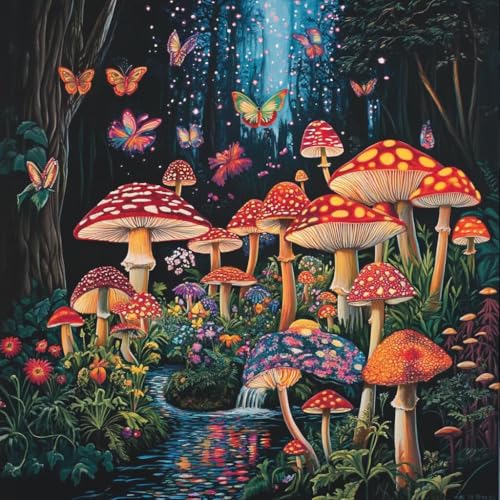 Diamond Painting Wald Diamant Painting Bilder Erwachsene Pilz Crystal Art Set, DIY 5D Runder Vollbohrer Diamanten Malerei Stickerei Kreuzstich Kunst Handwerk, Deko Wohnzimmer Geschenke 60x60 cm P-5 Diamond Painting Wald Diamant Painting Bilder Erwachsene Pilz Crystal Art Set, DIY 5D Runder Vollbohrer Diamanten Malerei Stickerei Kreuzstich Kunst Handwerk, Deko Wohnzimmer Geschenke 60x60 cm P-5 von JIANFREY