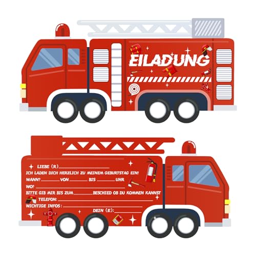 15x Feuerwehr Einladungskarten Kindergeburtstag Junge – Feuerwehrauto Einladungskarten für Jungen Geburtstag, Feuerwehr Kindergeburtstag Party, Einladung Kindergeburtstag Jungen(Feuerwehrauto) von JIANGWON