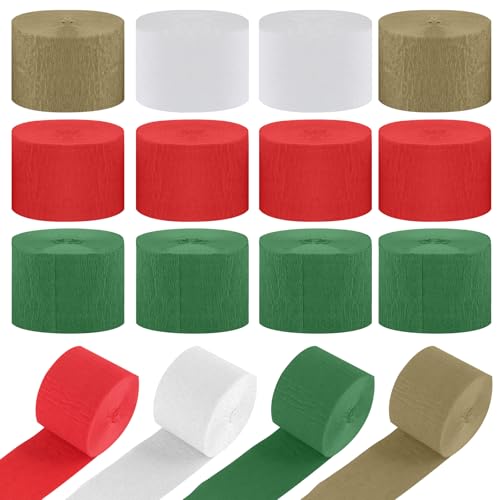 JIANGZHIB 12 Rollen Krepppapier Bunt, Krepppapier 4 Farben, Weiß, Rot, Gold, Dunkelgrün, Party Deko Kreppband, Krepppapier Luftschlangen Für Hochzeiten, Geburtstage, Weihnachtsdekorationen 4.5cm x 25m JIANGZHIB 12 Rollen Krepppapier Bunt, Krepppapier 4 Farben, Weiß, Rot, Gold, Dunkelgrün, Party Deko Kreppband, Krepppapier Luftschlangen Für Hochzeiten, Geburtstage, Weihnachtsdekorationen 4.5cm x 25m von JIANGZHIB