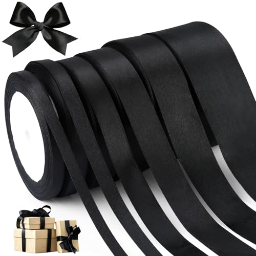 JIANGZHIB 6 Rollen Satinband Schwarz Set, 22m Geschenkband, 0.6/1/1.5/2/2.5/4cm Polyester Satinband, Schleifenband Seidenbänder für Hochzeiten, Geburtstage, Weihnachten Dekoband JIANGZHIB 6 Rollen Satinband Schwarz Set, 22m Geschenkband, 0.6/1/1.5/2/2.5/4cm Polyester Satinband, Schleifenband Seidenbänder für Hochzeiten, Geburtstage, Weihnachten Dekoband von JIANGZHIB