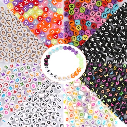 JIANGZHIB 800 Stück Buchstabenperlen Bunte, 7 mm Acryl Rund Buchstaben Perlen, A - Z Perlen für Armbänder, 8 Arten Von Perlen Buchstaben für Armbänder für DIY Armband Haarband Schmuck Basteln von JIANGZHIB