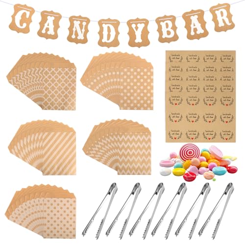 JIANGZHIB Candy Bar Zubehör, 62 Stk Candybar Zubehör Set, Enthält 50 Stk Candy Bar Tüten 6 Zuckerzange 5 Sticker und 1 Candy Bar Girlande, Candy Bar Deko für Candy Bar Hochzeit Geburtstage JIANGZHIB Candy Bar Zubehör, 62 Stk Candybar Zubehör Set, Enthält 50 Stk Candy Bar Tüten 6 Zuckerzange 5 Sticker und 1 Candy Bar Girlande, Candy Bar Deko für Candy Bar Hochzeit Geburtstage von JIANGZHIB