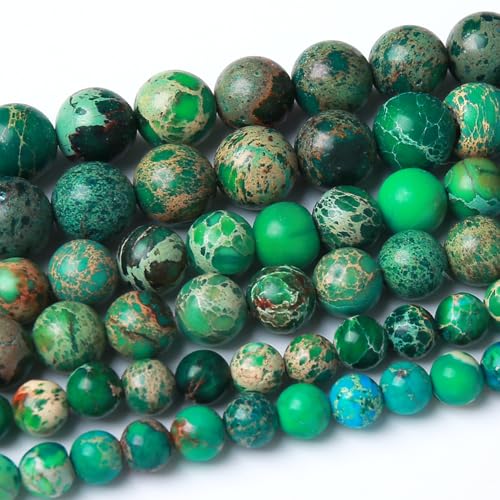 32 Stück grüne imperiale Jaspisperlen, rund, lose Perlen, natürliche Edelsteinperlen, Kristall-Energie-Edelsteinperlen, Schmuckherstellung, 38,1 cm von JIANJING