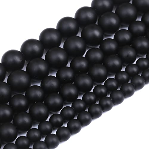 60 Stück 6 mm natürliche mattierte schwarze Achat-Steinperlen runde lose Perlen für Schmuckherstellung DIY Armband Halskette Zubehör 38,1 cm von JIANJING