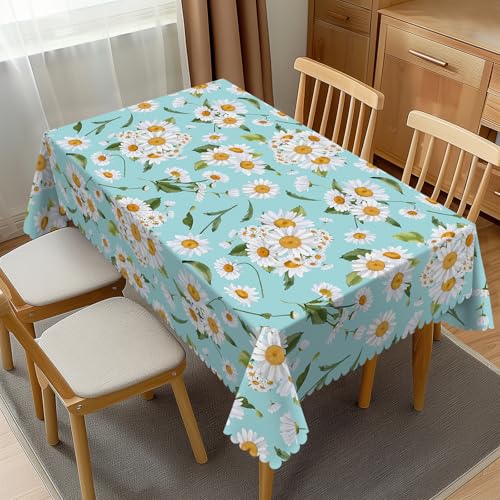 JIANKESEN Tischdecke, Motiv: blaue Gänseblümchen, rechteckig, Aquarell, Gänseblümchen, botanisches Blumenmuster, Tischdecke, knitterfrei, Tischdecke für Küche, Esszimmer, Party-Dekorationen, 137 x 183 von JIANKESEN