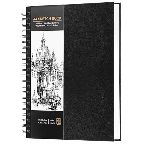 JIANTA A4 Skizzenbuch, Spiral Skizzenbuch mit 200gsm dickem Papier, Spiralgebundener Zeichenbuch A4 Hardcover, Skizzenblock zum Skizzieren 40 Blatt von JIANTA