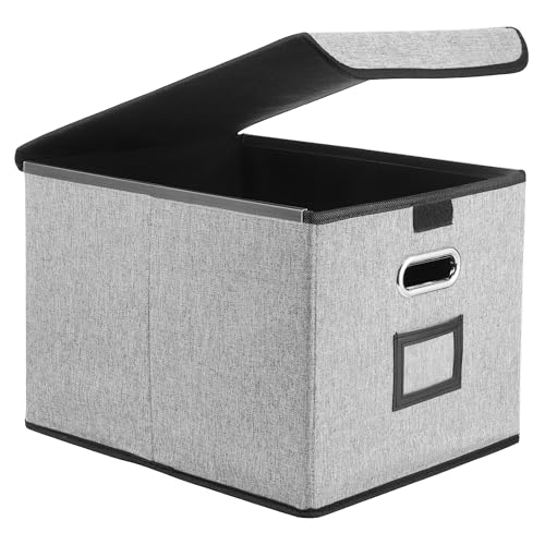 JIANTA Ablageboxen mit Deckel, A4 Hängeregister Box mit Deckel, Hängemappenbox faltbar Leinenstoff-Dokumentenbox mit Griffen für Büro, Haus, Schule (Grau) von JIANTA
