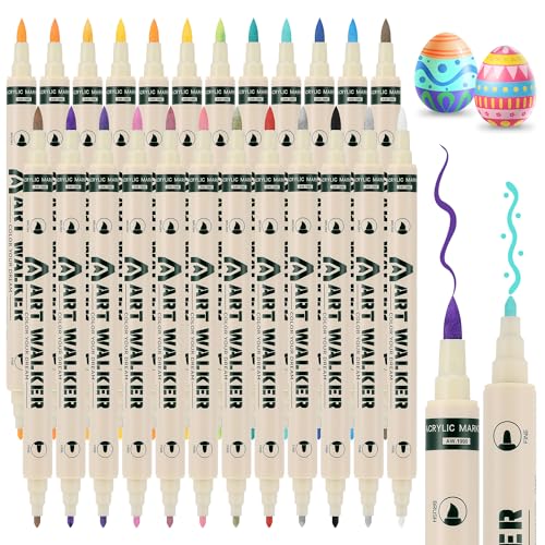 JIANTA Acrylstifte für Steine Wasserfest, 24 Farben (Pinsel und feine Spitze) Doppelspitze Acrylmarker, Acrylic Marker Steine zum Bemalen für Holz, Glas, Leinwand, Metall - Multimarker Acryl von JIANTA