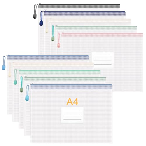 JIANTA 10 Stücke Dokumententasche A4 Mit Reißverschluss, Wasserdichte Beutel, Zipper Tasche für Datei, Papier, Quittungen, Kosmetika - 10 Farben von JIANTA